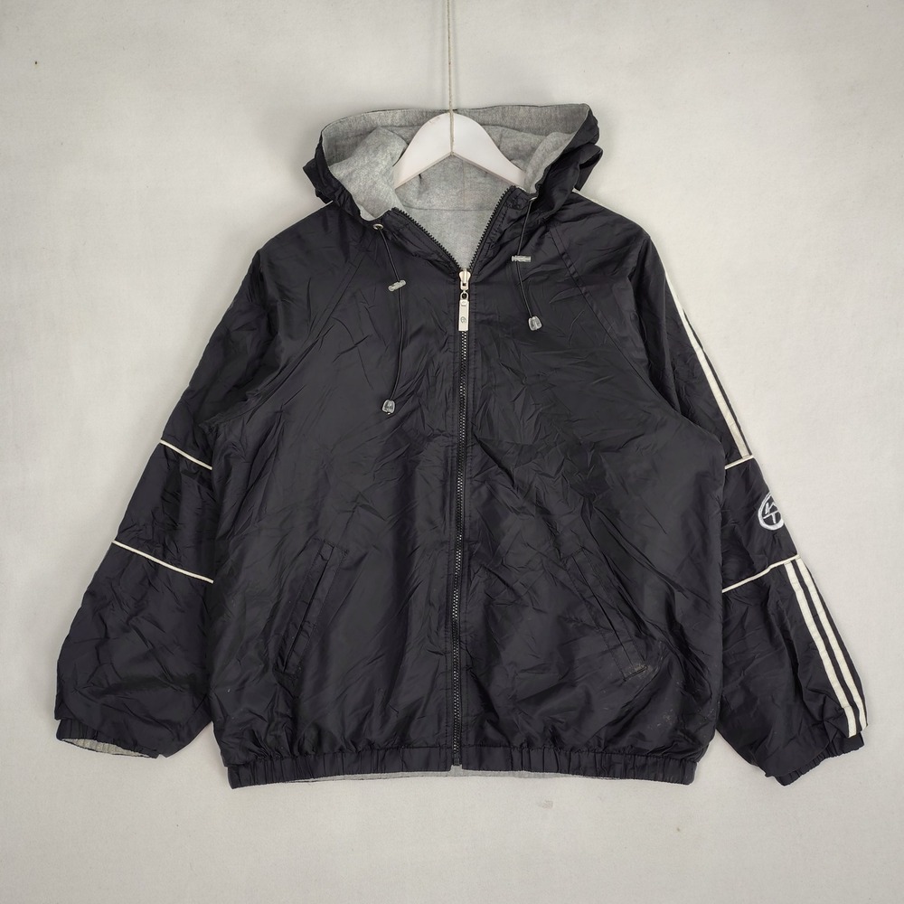 Sergio Tacchini Reversible Hooded Jacket Black Windbreaker Grey Knit Mens L